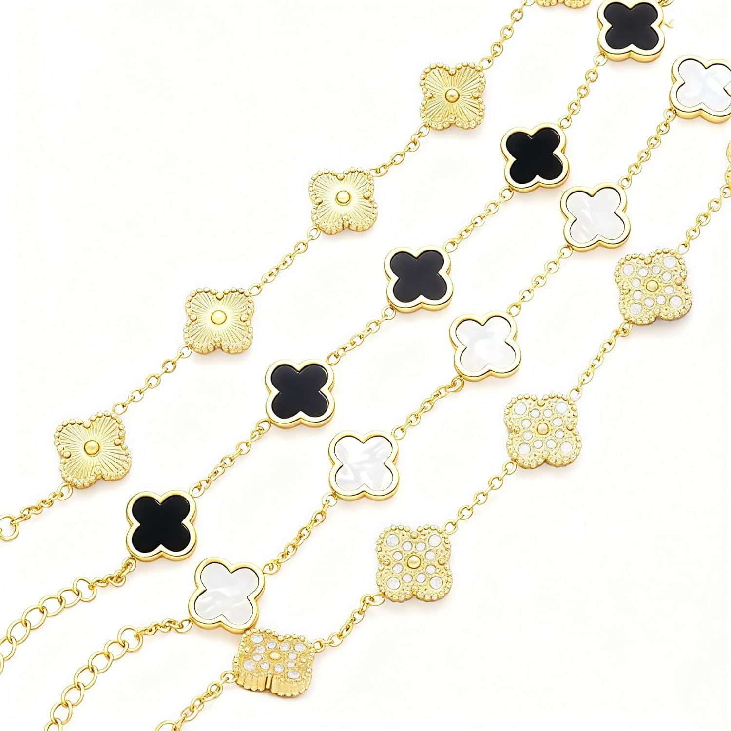 18K Gold-Plated Four-Leaf Clover Clover Women'S Lucky Bracelet White/Black/Red/Green Flower/Gold Four-Leaf Link Bracelet Fashionable Jewelry Gifts for Women