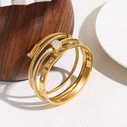 Women'S Stainless Steel Bracelet Gold Plated Cuff Bangle with Cube Zircon Hinge Jewelry Oval Bangle Witness the Gift of Love