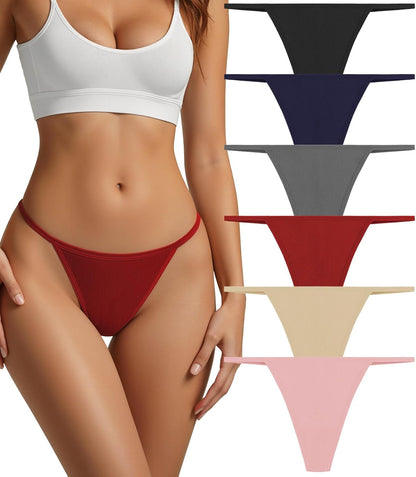 Six-pack cotton thong G-string panties for women in natural colors