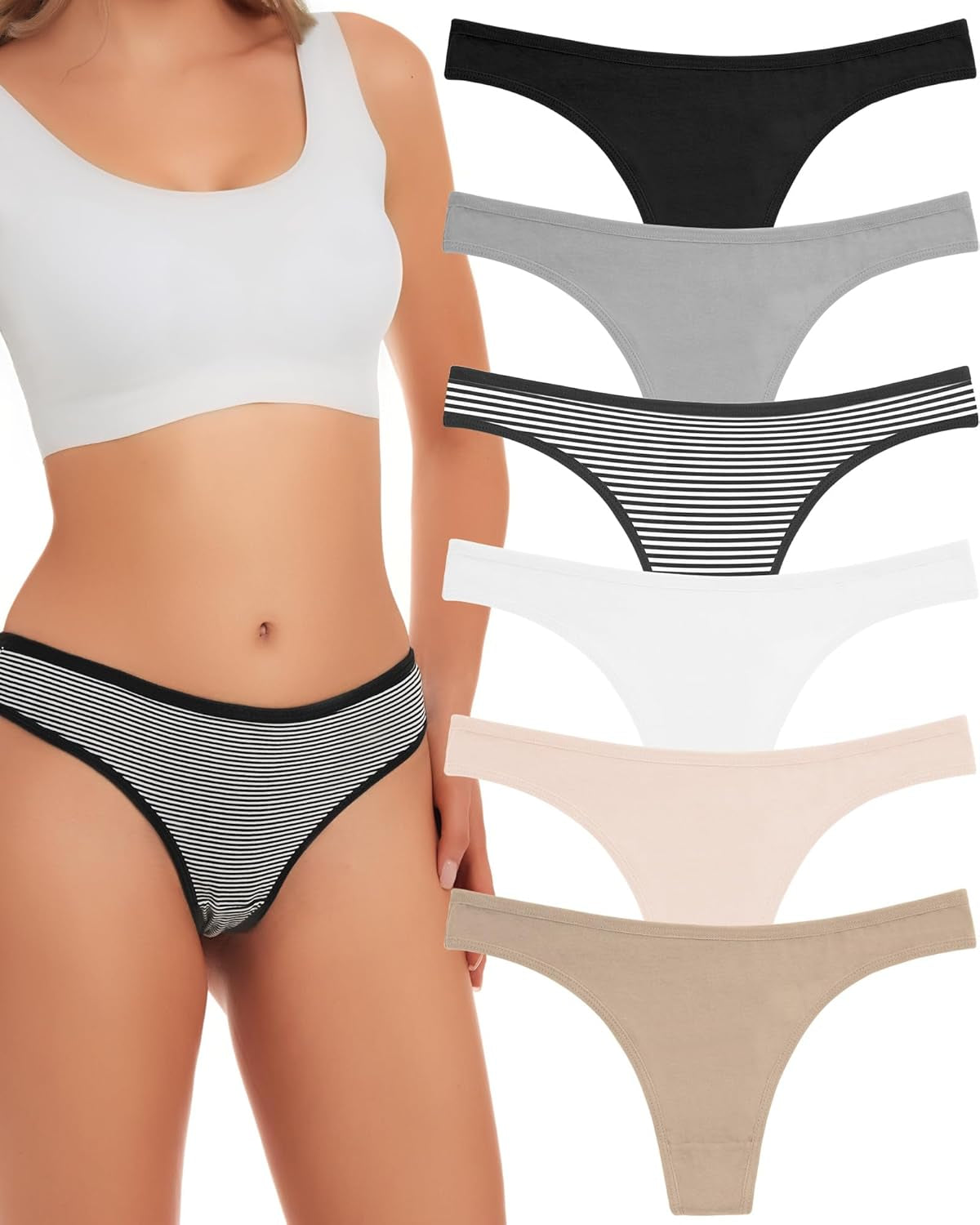 ANZERMIX Women'S Breathable Cotton Thong Panties Pack of 6