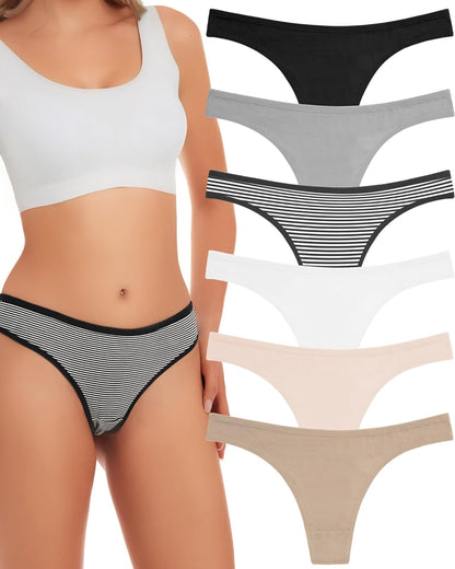 ANZERMIX Women'S Breathable Cotton Thong Panties Pack of 6