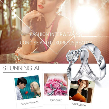 Sunamy Endless Love Matching Couple Rings for Him and Her Set, Adjustable S925 Silver Romantic Heart Design, Engagement Ring