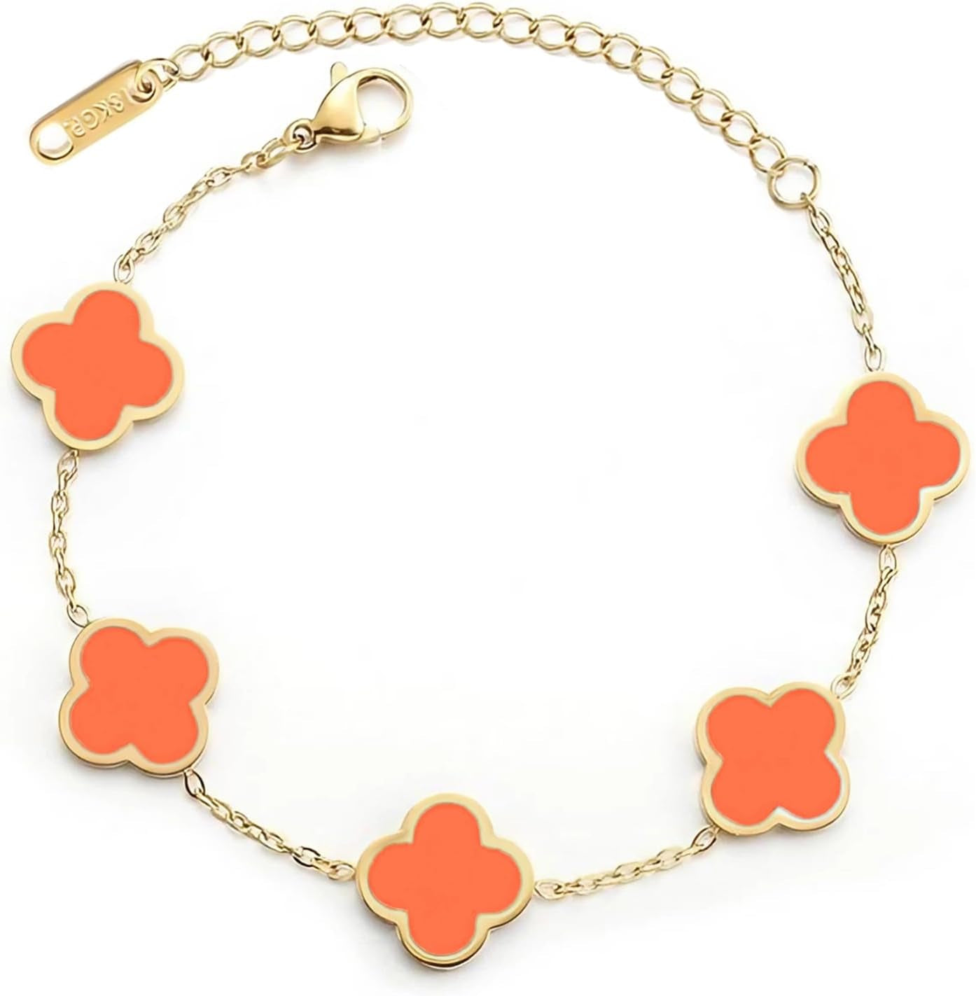 Double Sided 18K Gold Plated Clover Bracelet for Women, Dupe Four Leaf Flower Lucky Chain Bangle, Cute Jewelry Gift for Her Mom Wife