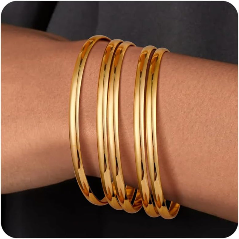 Gold Bangle Bracelet for Women 14K Gold Plated Bracelet Stainless Steel Glossy Stackable Thin round Bangles Bracelets for Women Oval Solid Plain Polished Bracelets Best Jewelry Gifts for Love