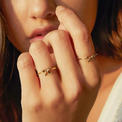 Bow Rings for Women Mother Daughter Friendship Knot Ring 925 Sterling Silver Dainty 14K Gold Plated Promise Rings for Her Birthday Graduation Gifts
