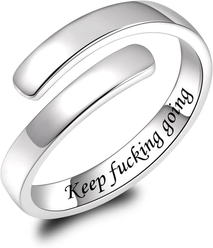 BEILIN 925 Sterling Silver Inspirational Jewelry Rings Adjustable Ring Personality Encouragement Gift for Teens Women