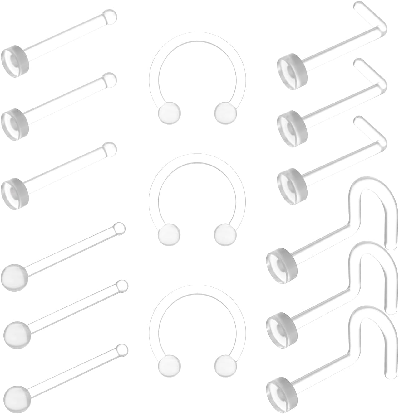 Bioflex Invisible Piercing Retainers 15Pcs, Medical Grade Clear Nose Rings for Surgery Work, Nose Lip Eyebrow Cartilage Retainer