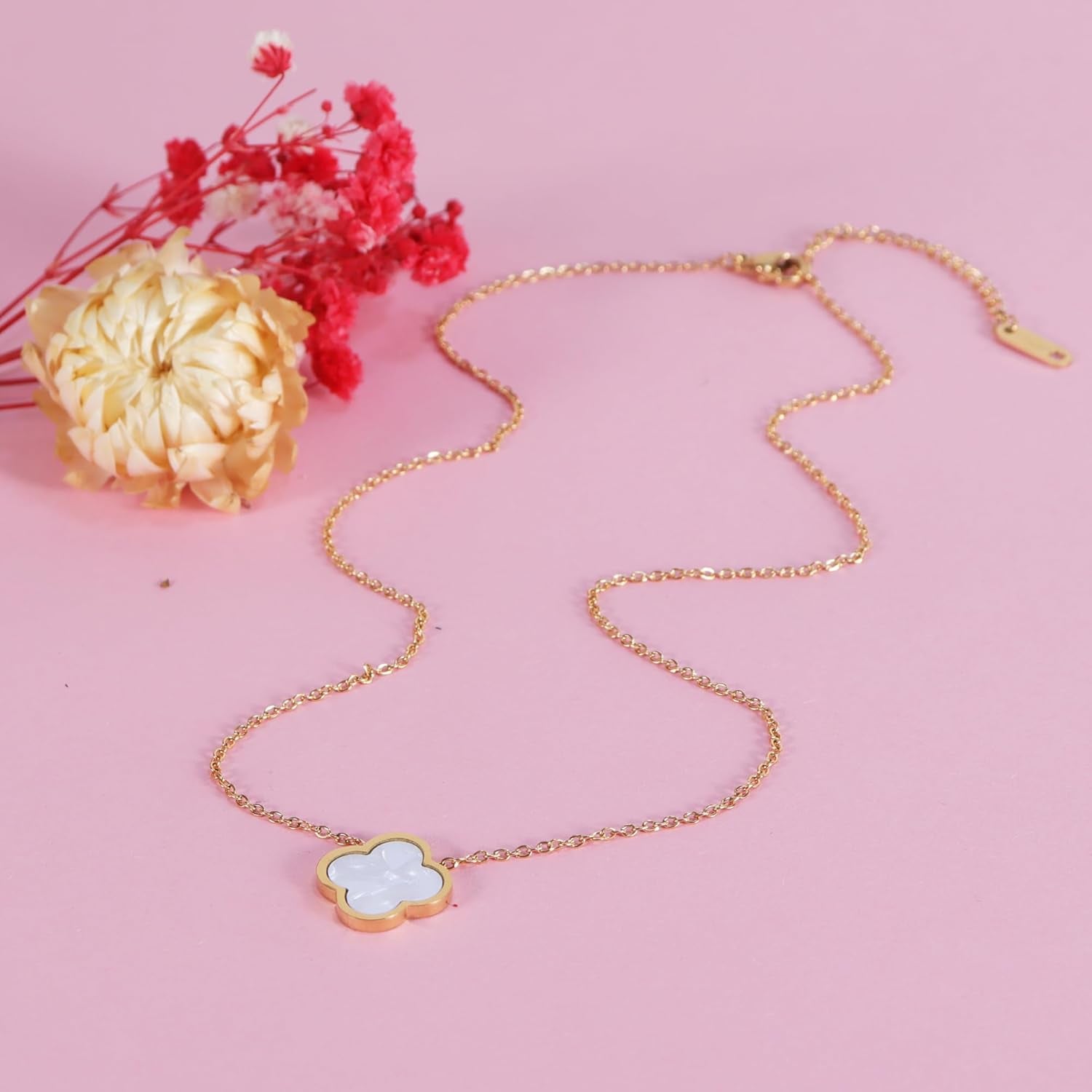 Delicacy Clover Bracelets Necklace Set:Clover Necklaces Clover Bracelet Women Link Bracelets Cute Gold Jewelry