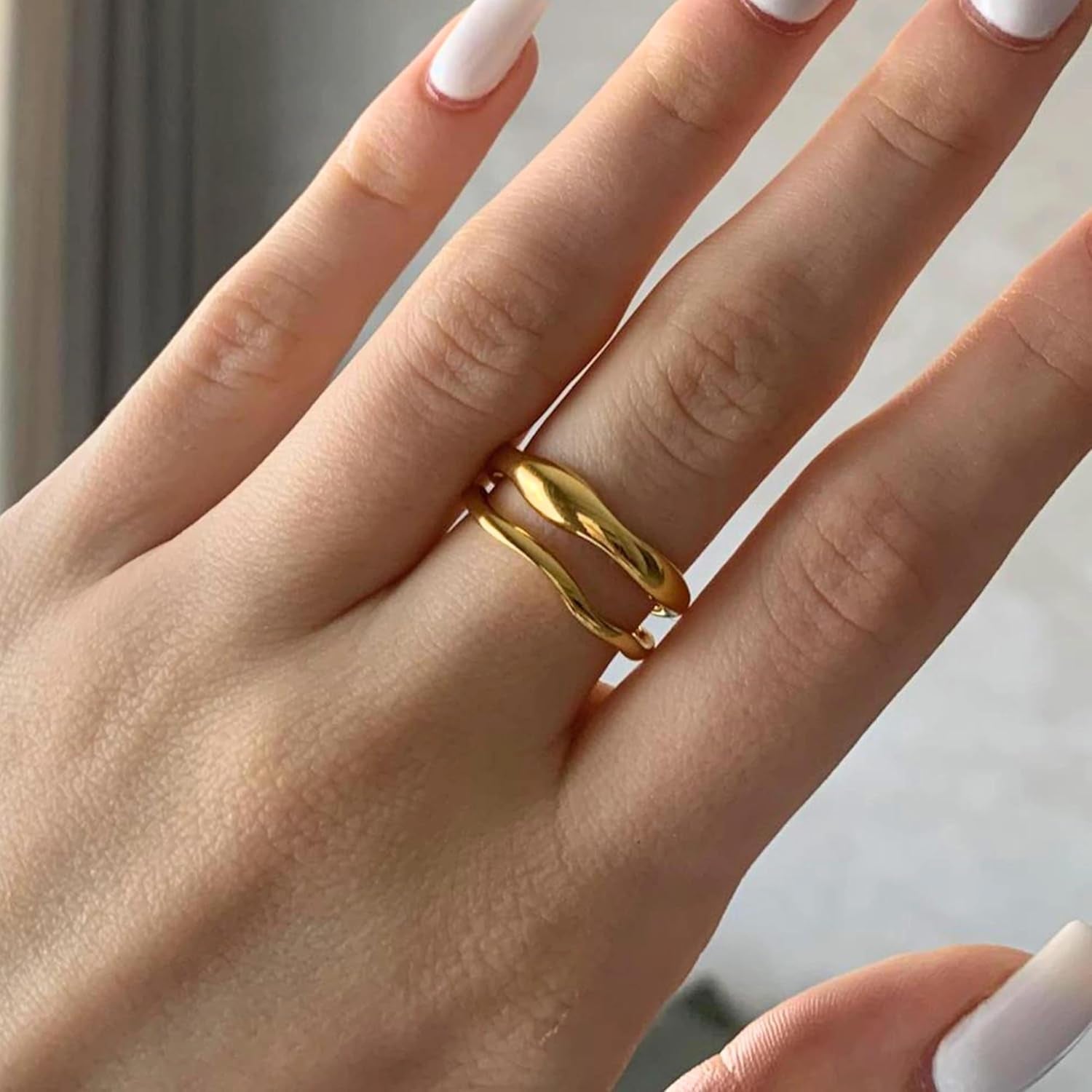 Stackable Gold Rings for Women Non Tarnish, Dainty 14K Gold Plated Chunky Stacking Rings Trendy Statement Pinky Thumb Rings Engagement Eternity Wedding Band Ring Stacking Gold Jewelry Size 4 5 6 7 8 9 10 11