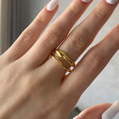 Stackable Gold Rings for Women Non Tarnish, Dainty 14K Gold Plated Chunky Stacking Rings Trendy Statement Pinky Thumb Rings Engagement Eternity Wedding Band Ring Stacking Gold Jewelry Size 4 5 6 7 8 9 10 11
