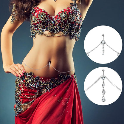 Hicarer 3 Pieces Crystal Belly Ring with Chain Rhinestone Waist Body Chain Bikini Belly Jewelry Beach Accessories Jewelry for Women Adults