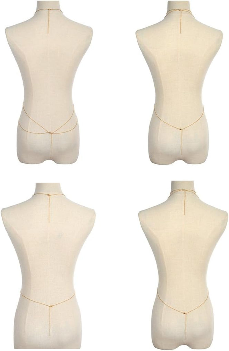 Tornito 4-8Pcs Sexy Body Chain Belly Waist Chain Necklace Summer Beach Bikini Bra Body Jewelry for Women Gold Tone