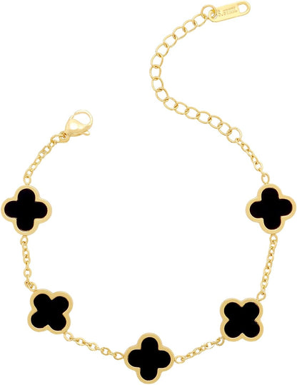 18K Gold-Plated Four-Leaf Clover Clover Women'S Lucky Bracelet White/Black/Red/Green Flower/Gold Four-Leaf Link Bracelet Fashionable Jewelry Gifts for Women