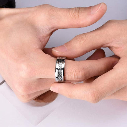 Couple rings set in black velvet gift bag packaging