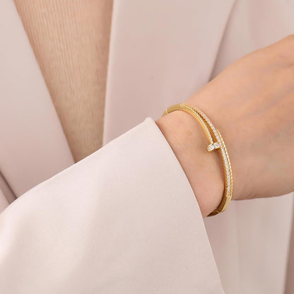 18K Gold Plated Tennis Bracelet Love Bangle Set for Women Stack Bracelets Stainless Steel Bangle Set for Love Trendy Jewelry Gifts for Women