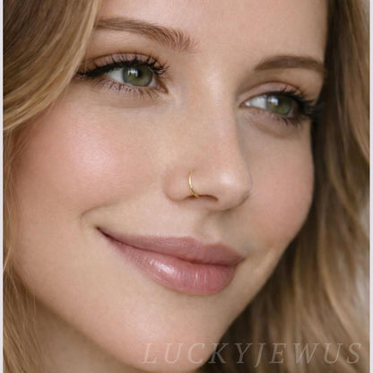 LUCKYJEWUS Fake Nose Ring Hoop, 14K Gold Filled or 925 Sterling Silver Small Clip-On Faux Nose Cuff for Women & Men, No Piercing Needed