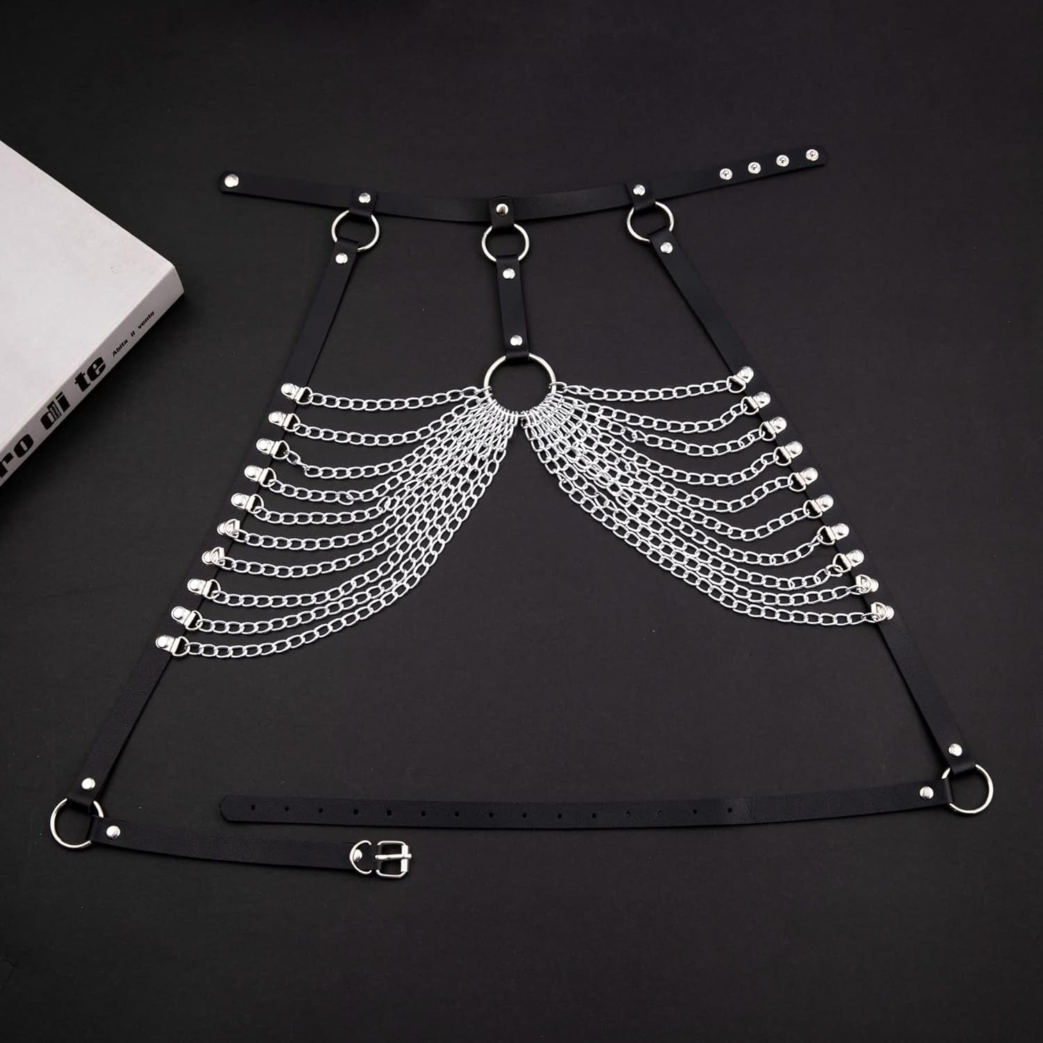 Punk Leather Body Chains for Women Layered Waist Belly Chain Belt Black Chest Chain Gothic Party Rave Body Jewelry