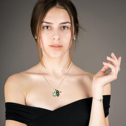 Gyovinnjuwanua Four Leaf Clover Alloy Jewelry - 4Pcs Irish Saint St.Patrick'S Day Lucky Necklace Bracelet Earrings Ring Jewelry Gifts, Clover Silver Alloy Ornament & Plush Gift Pouch for Women