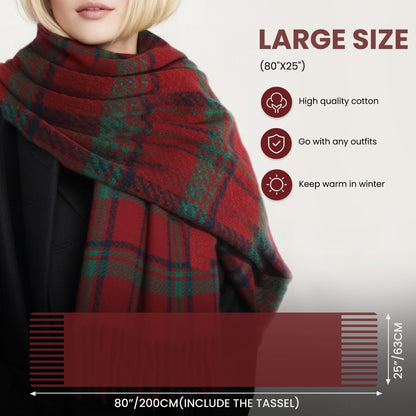Tavaleu Winter Scarf for Women, Cashmere Feel Scarf Blanket Plaid Scarfs, Shawls Wraps Womens Scarves Fall Warm Tassel Shawls