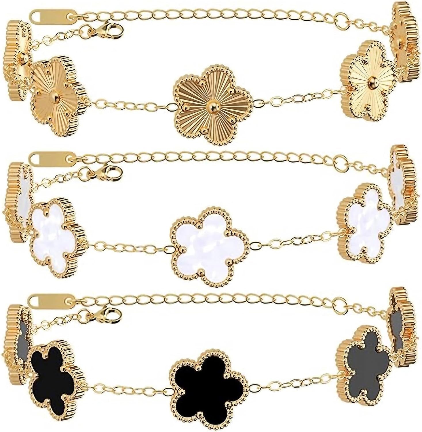 18K Gold Plated Clover Bracelet Set Dupes Bracelet for Women Flower Lucky Clover Bracelets Trendy Jewelry Birthday Gifts for Women/Mom/Friends/Besties/Sister