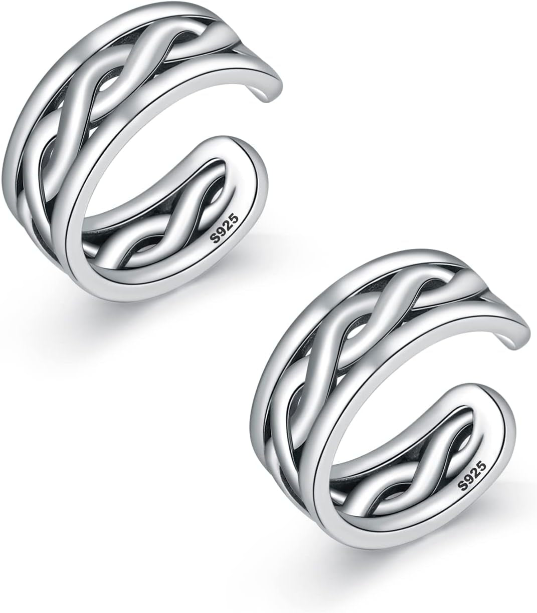 CHIC & ARTSY 925 Sterling Silver Ear Cuffs for Women, Non Piercing Clip on Cartilage Cuffs, Adjustable Fake Conch & Helix Earrings, Gold Plated & Oxidized Various Styles