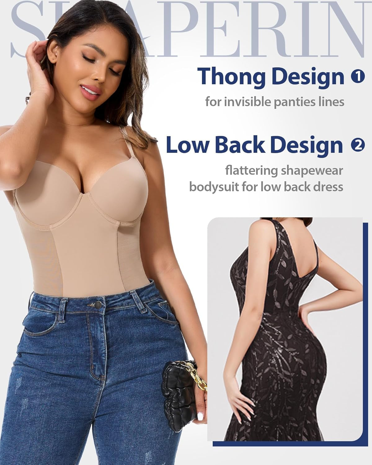 Backless body shaper with integrated bra construction