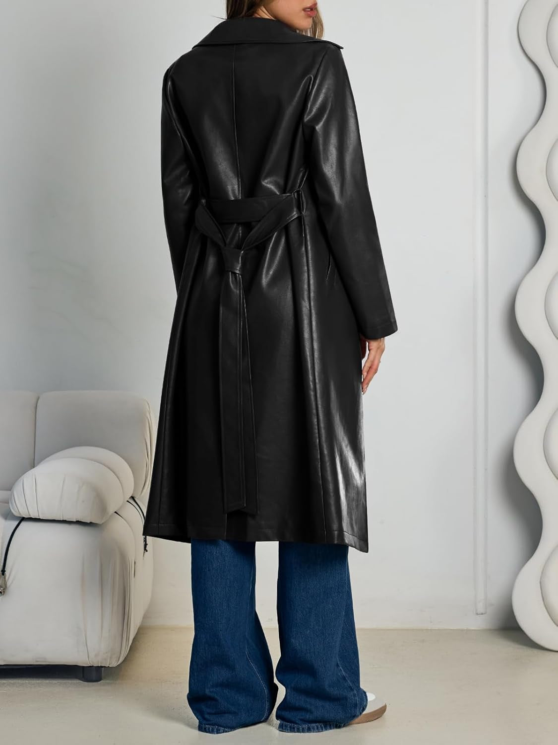 Close-up of quality faux leather material and stitching details