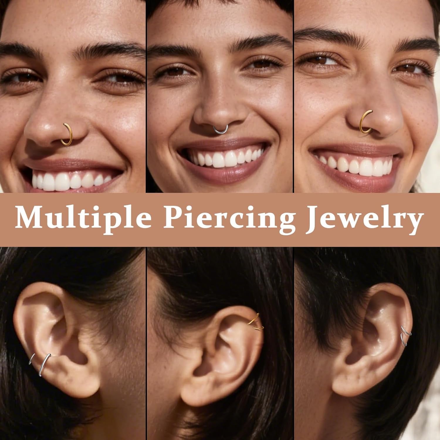 Hypoallergenic Nose Rings Hoops Set for Women Men: 8Pcs 18G Gold/Silver 316L Surgical Stainless Steel Nose Hoops Hinged Clicker Septum Rings for Nose Cartilage Body Piercing Jewelry 6Mm 8Mm 10Mm 12Mm