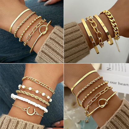 Seventeen gold bracelets collection including bangle and chain styles
