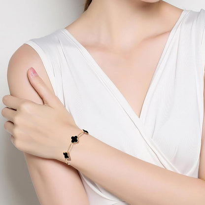 Double Sided 18K Gold Plated Clover Bracelet for Women, Dupe Four Leaf Flower Lucky Chain Bangle, Cute Jewelry Gift for Her Mom Wife