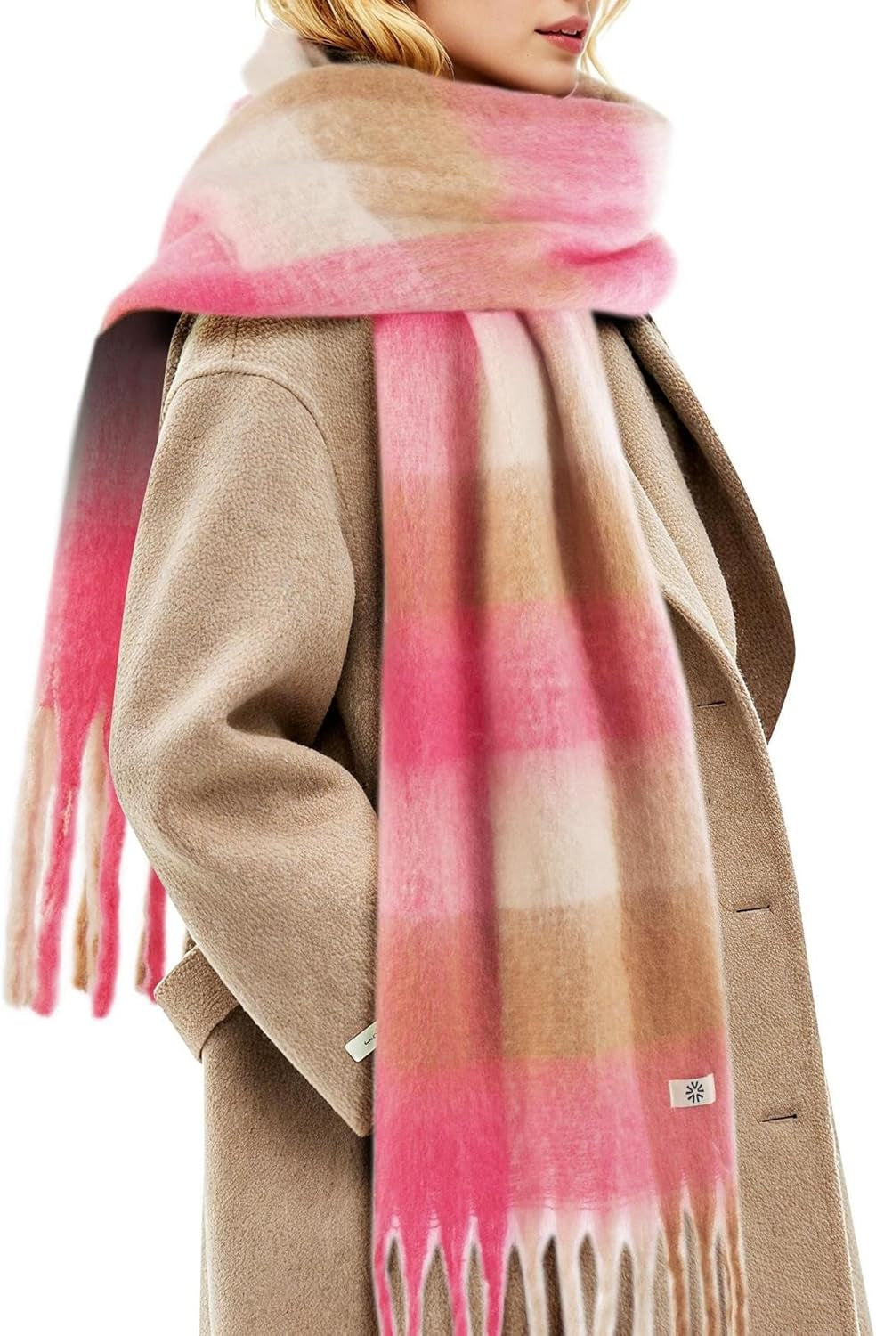 Womens Winter Scarf, Cashmere Feel Tassel Plaid Fashion Scarfs Colorful Plaid Long Shawl Large Scarves