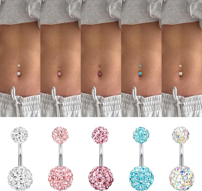FIBO STEEL 5 Pcs 14G Stainless Steel Belly Button Rings Navel Barbell Body Jewelry Piercing