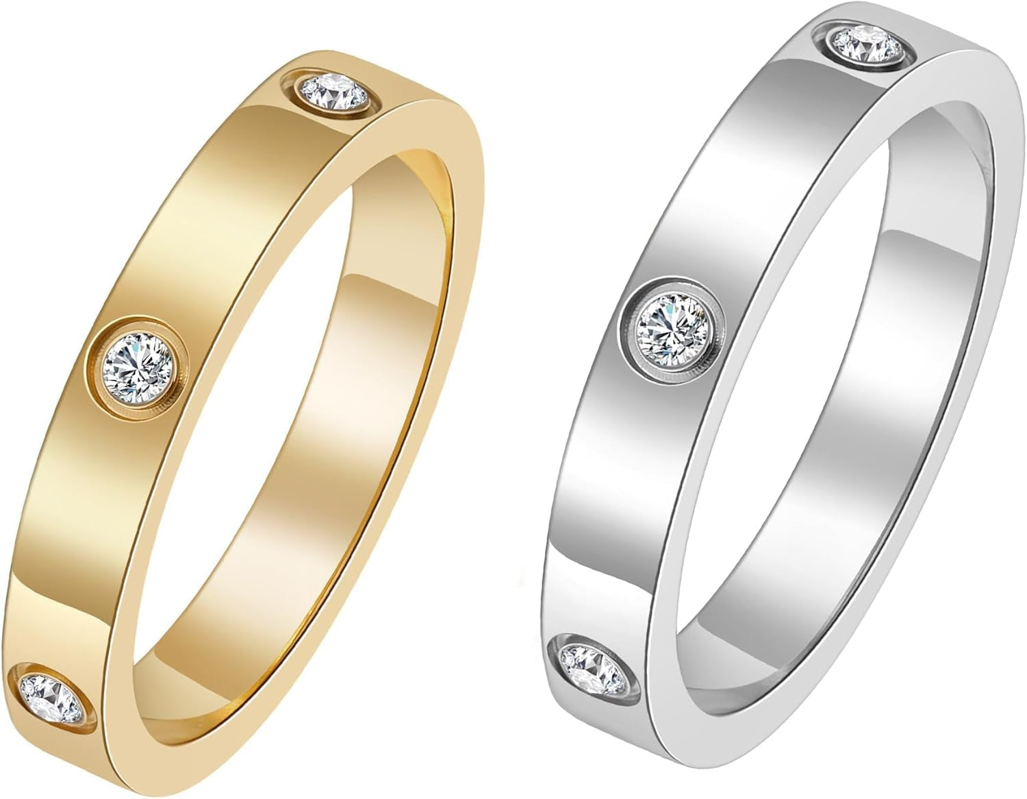 Women's friendship rings stacked showing mixed metal styling
