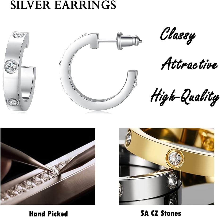 Love Earrings for Women Hoop Earrings Stainless Steel Earrings with Cubic Zirconia Stones Earrings Birthday Jewelry Christmas Gifts for Women Her