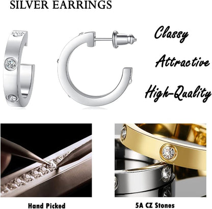 Love Earrings for Women Hoop Earrings Stainless Steel Earrings with Cubic Zirconia Stones Earrings Birthday Jewelry Christmas Gifts for Women Her