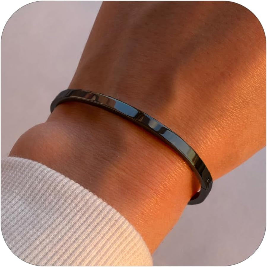 Gold Bangle Bracelets for Women, Trendy Dainty 14K Gold Plated Oval Bangles Stocking Stuffers for Women, Stackable Friendship Bracelets Love Bangle Christmas Birthday Gifts