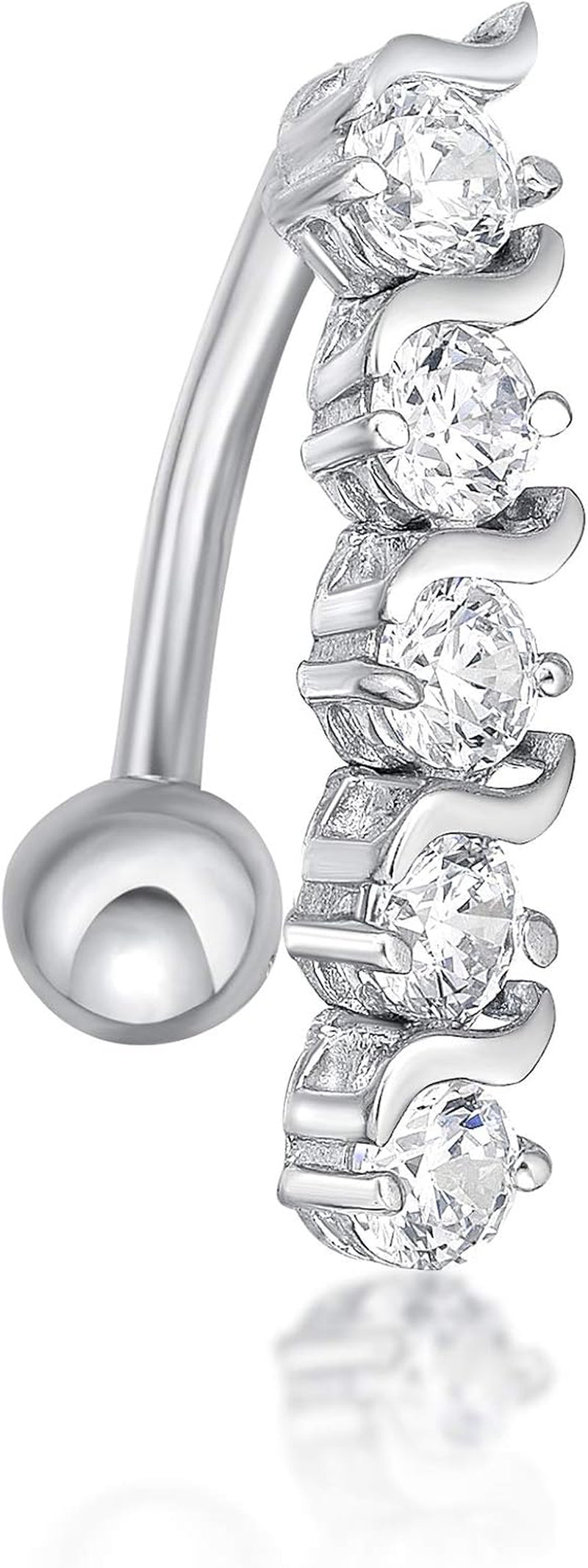 Lavari Jewelers 16 Gauge Top Mount Belly Ring for Women - 10K White or Yellow Gold 12 Mm Cubic Zirconia Belly Ring for Her - CZ Unisex Stud Hypoallergenic Piercing Jewelry - 16G Body Piercing for Men