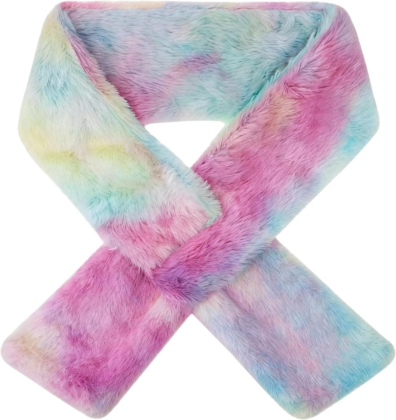 Kids Toddler Scarf Winter Rainbow Scarf Gradient Cross Tie Collar Fluffy Fur Plush Scarves Neck Warmer for Girls Boys