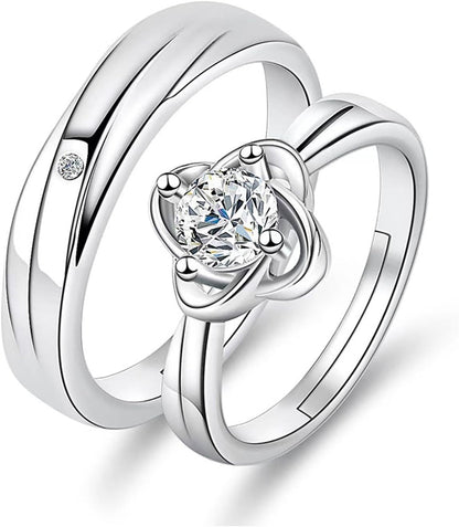 Matching Rings for Couples Promise Rings for Him & Her Engagement Wedding Rings Set Adjustable Silver Couple Rings Statement Rings Valentines Day Gifts
