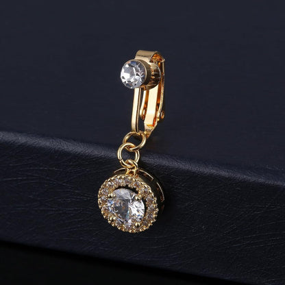 2Pcs CZ round Star Fake Belly Button Rings for Women Surgical Steel Clip on Non-Piercing Fake Navel Rings Sparkling Crystal Fake Belly Jewelry