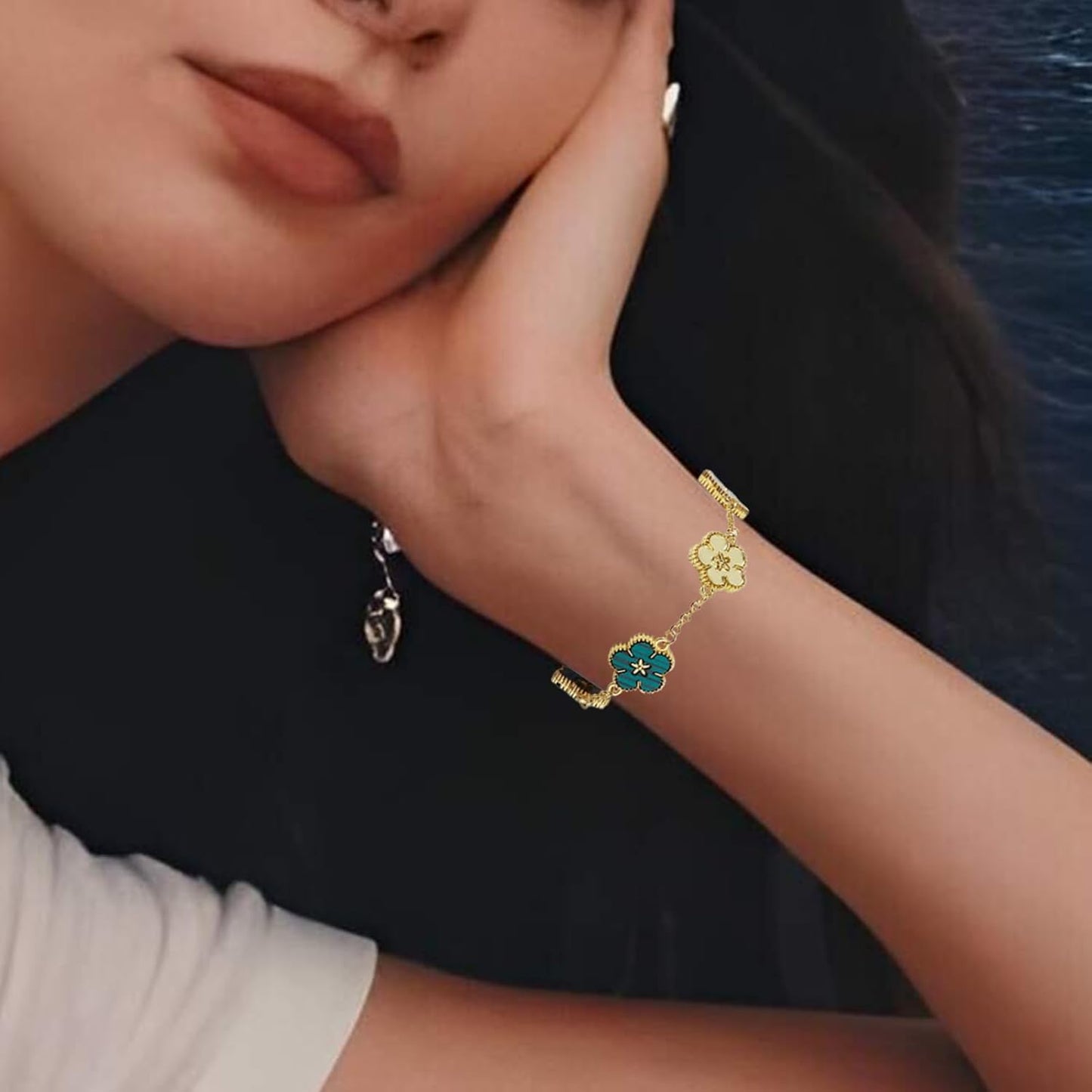 Four Leaf Clover Bracelet for Women Lucky 18K Gold Plated Stackable Jewelry Gift for Women Birthday Gifts for Girlfriend