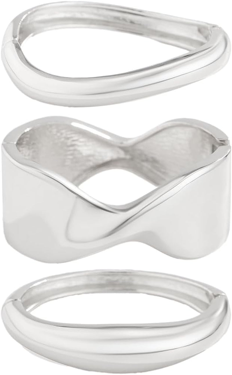 Gold Bangle Bracelets for Women Silver Plated Wide Wire Chunky Cuff Bracelets Trendy Hinged Cuff Open Wide Chunky Silver Bracelet Irregular Minimalist Bangle Jewelry