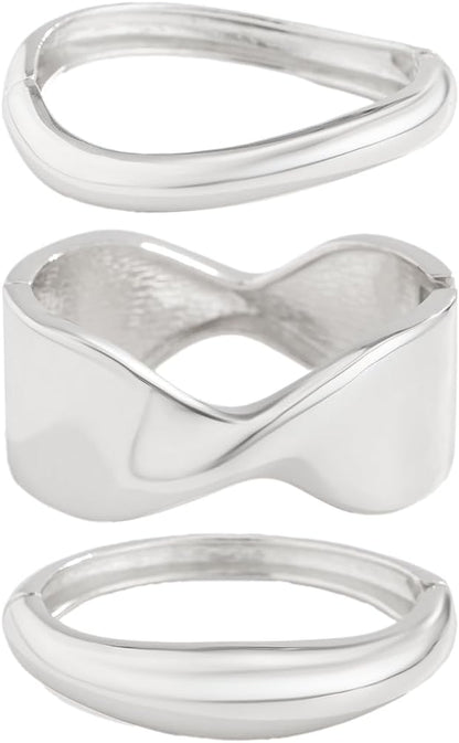 Gold Bangle Bracelets for Women Silver Plated Wide Wire Chunky Cuff Bracelets Trendy Hinged Cuff Open Wide Chunky Silver Bracelet Irregular Minimalist Bangle Jewelry