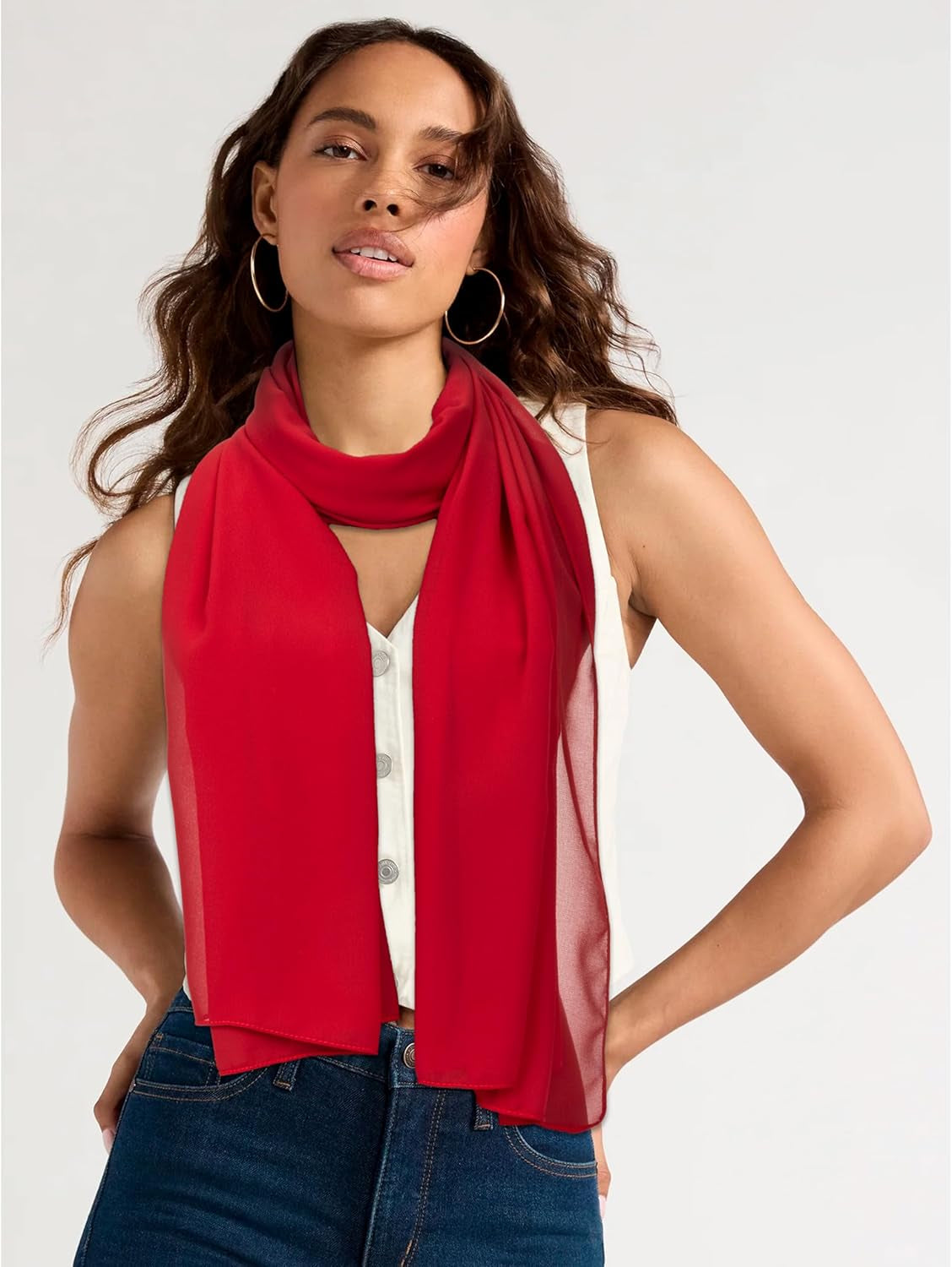 Women Lightweight Chiffon Scarf Breathable Solid Color Long Fashion Scarves Sun-Proof Shawls Wrap