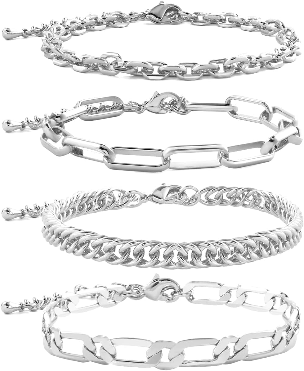 Waterproof Gold Chain Bracelet for Women Non Tarnish,14K Gold Plated Stainless Steel Link Dainty Bracelets Stake Layered Bracelet Set Hypoallergen Gold Jewelry