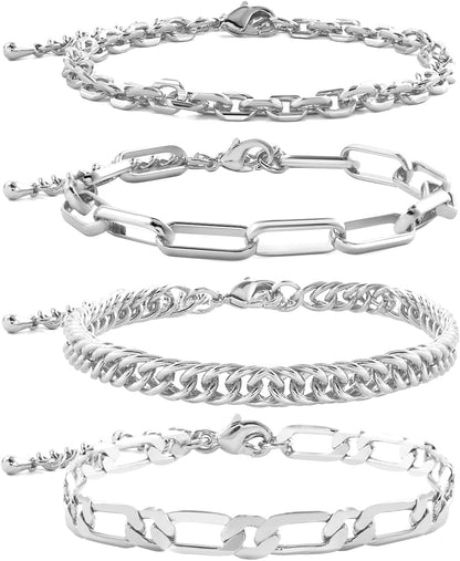 Waterproof Gold Chain Bracelet for Women Non Tarnish,14K Gold Plated Stainless Steel Link Dainty Bracelets Stake Layered Bracelet Set Hypoallergen Gold Jewelry