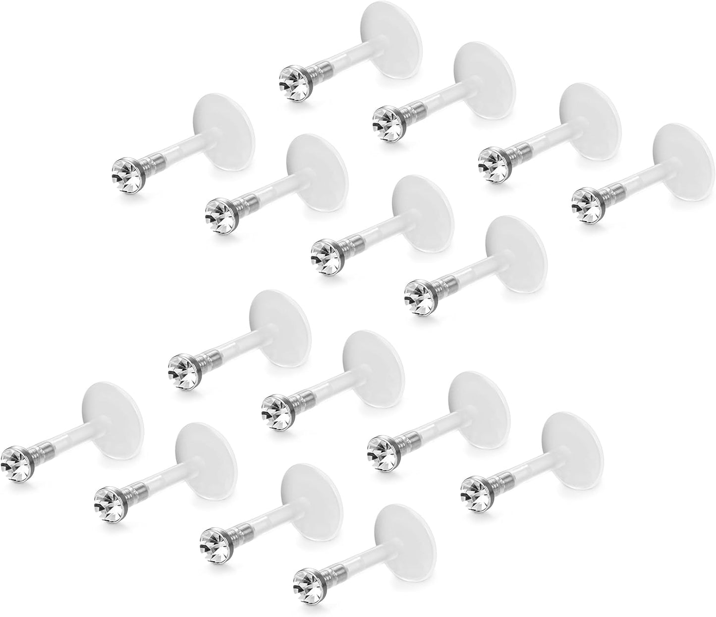 FIBO STEEL 16 Pcs 16G Clear Bioflex 2MM CZ Labret Monroe Lip Ring Helix Stud Earrings Body Jewelry Piercing