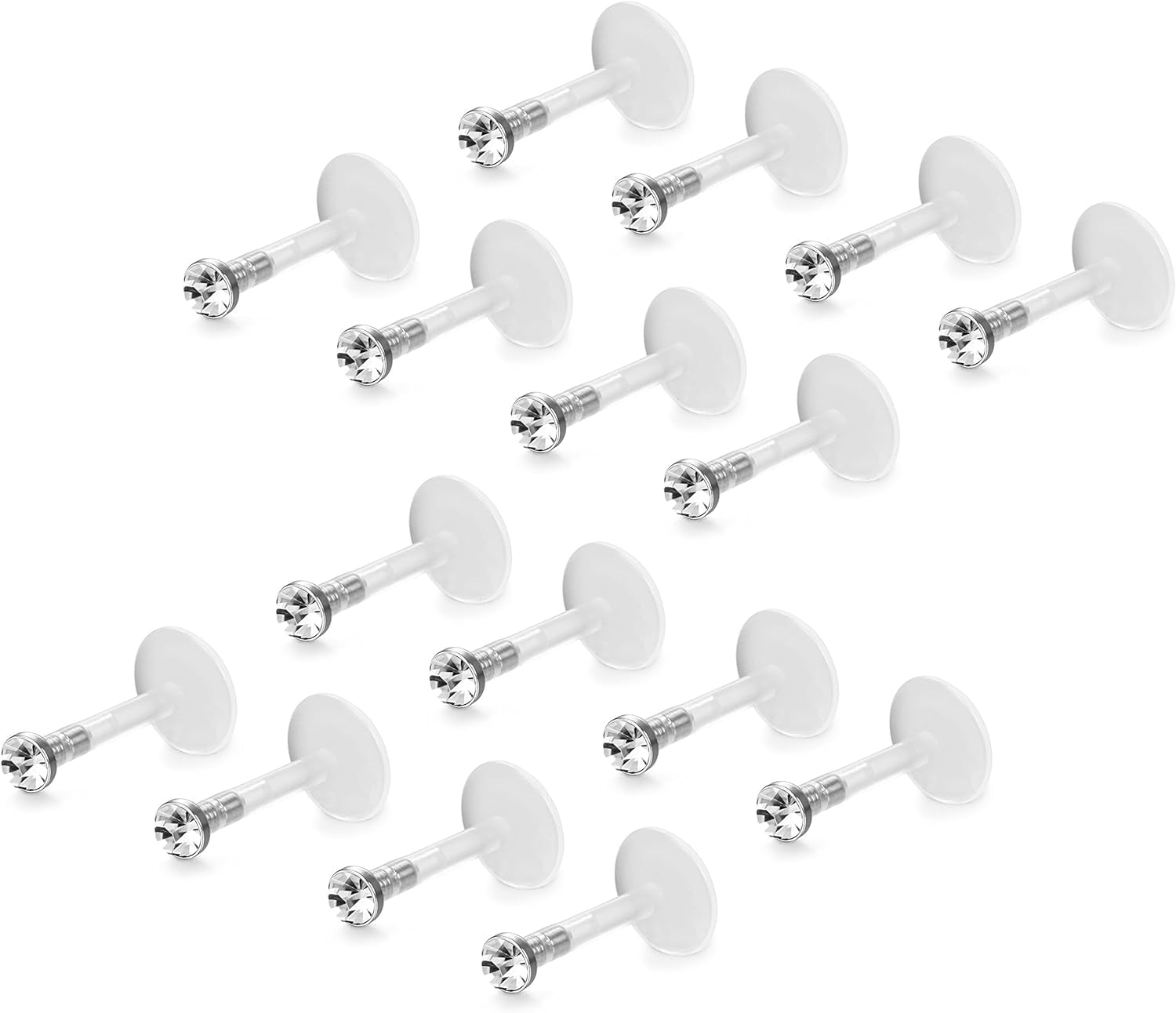 FIBO STEEL 16 Pcs 16G Clear Bioflex 2MM CZ Labret Monroe Lip Ring Helix Stud Earrings Body Jewelry Piercing