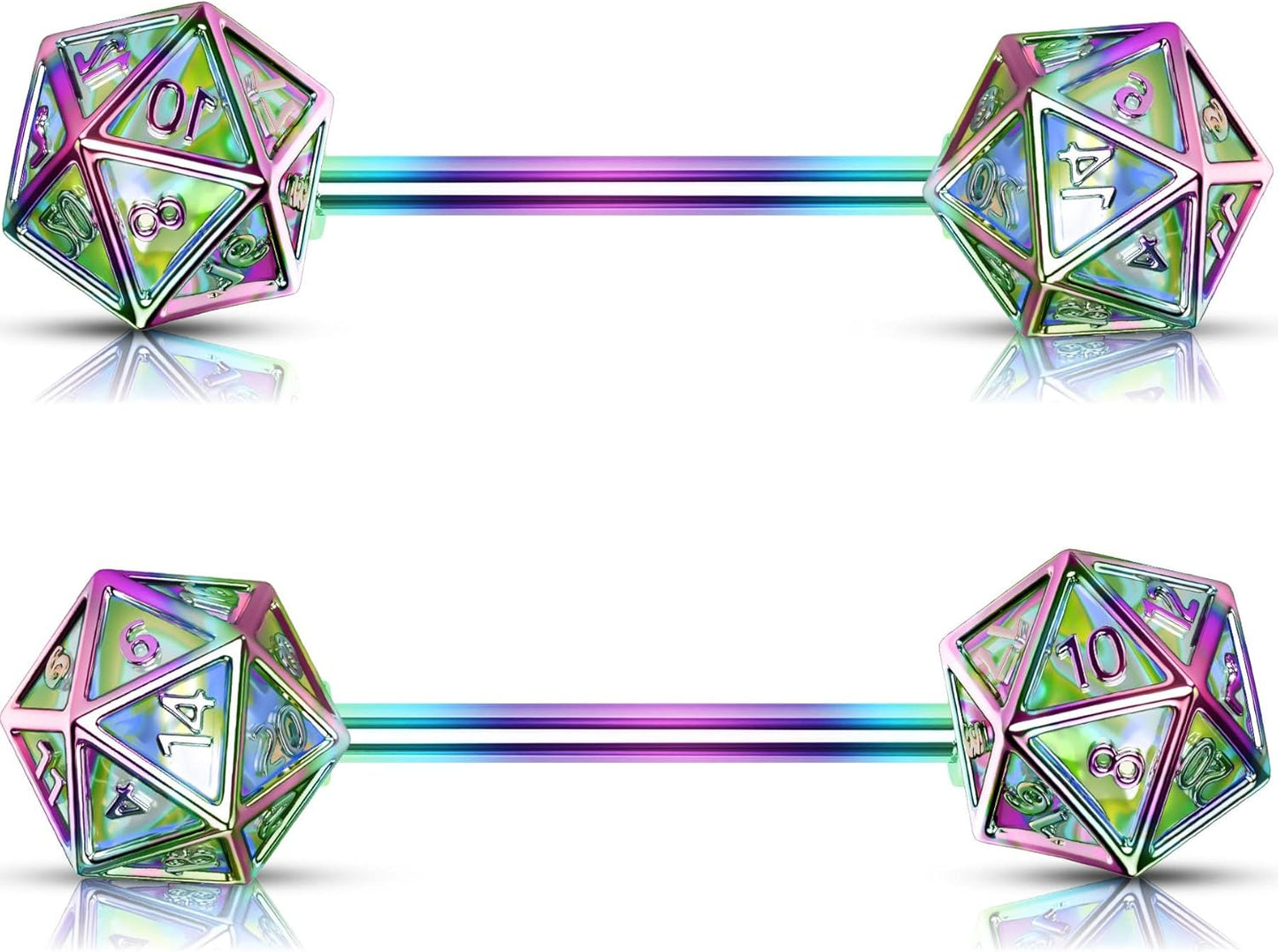 OUFER 2PCS Icosahedron Dice Nipple Rings, 14G 316L Surgical Steel Nipple Barbells, Nipple Jewelry for Women