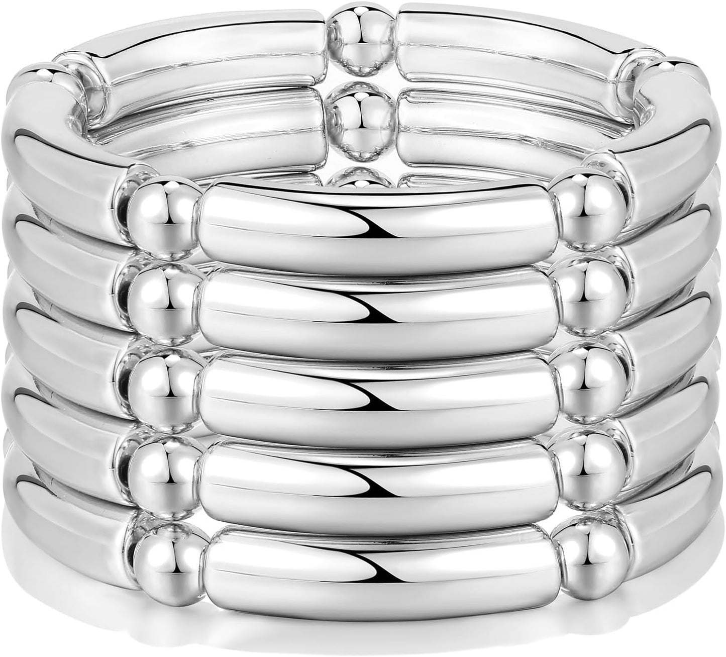 Gold Chunky Bangles Bracelets for Women 14K Gold Plated Stack Layered Curved Bamboo Tube Stretch Bracelets Gift Jewelry